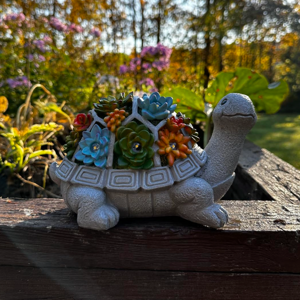 Solar Garden Outdoor Statues Turtle with Succulent and 7 LED Lights - Lawn Decor Tortoise Statue for Patio, Balcony, Yard Ornament - Unique Housewarming Gifts