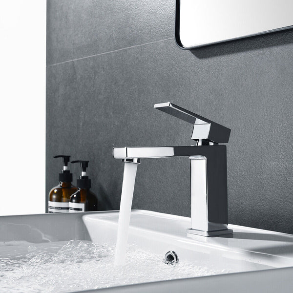 Bathroom Basin Mixer Tap Square Faucet Vanity sink Luxury Brass Chrome