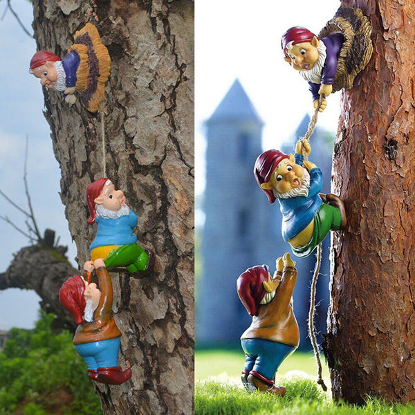 Resin Climbing Dwarfs Sculpture Gnome Art Statue Garden Ornament Home Decor