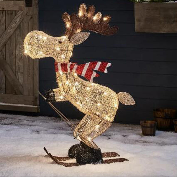 Outdoor Christmas Figure LED Skiing Moose Garden Decoration Ornament 30cm