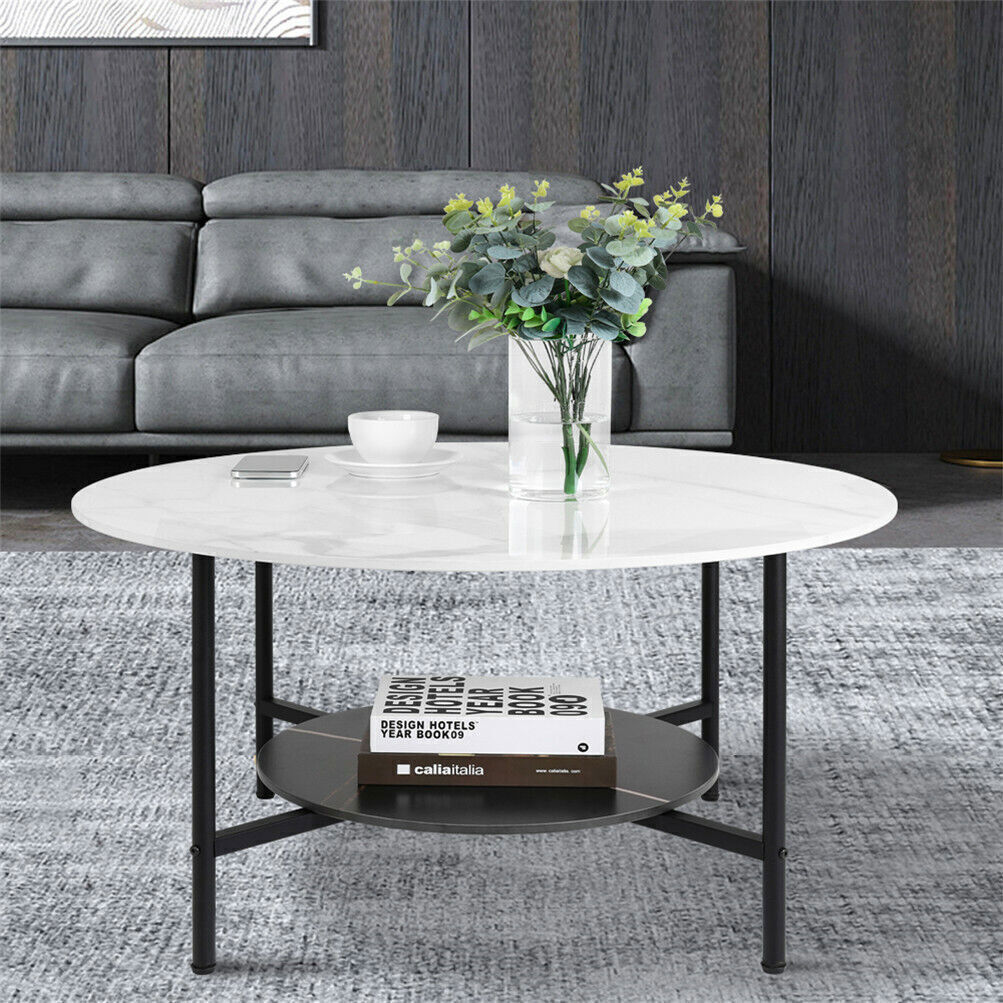 32" Modern Minimal Real Marble Round Coffee Table Living Room Center Table Decor