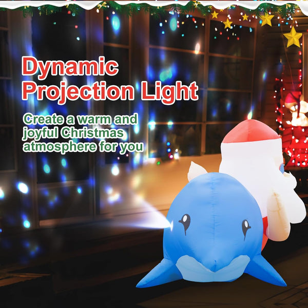 Christmas Inflatables Outdoor Decorations, 7FT Inflatable Santa Claus with Dynamic Projection Light Dolphin Riding Santa Blow Up Yard Decorations for Xmas Party Indoor Outdoor Home Garden Lawn
