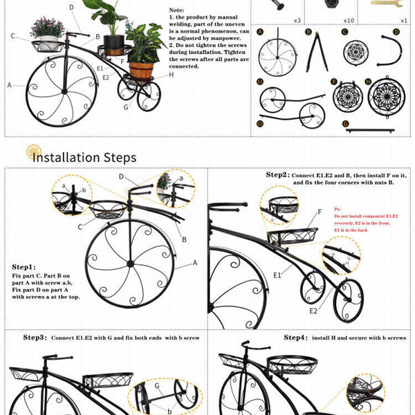 Bicycle Shape Plant Stand Shelf Flower Holder Rack Garden Home Patio Decor Metal
