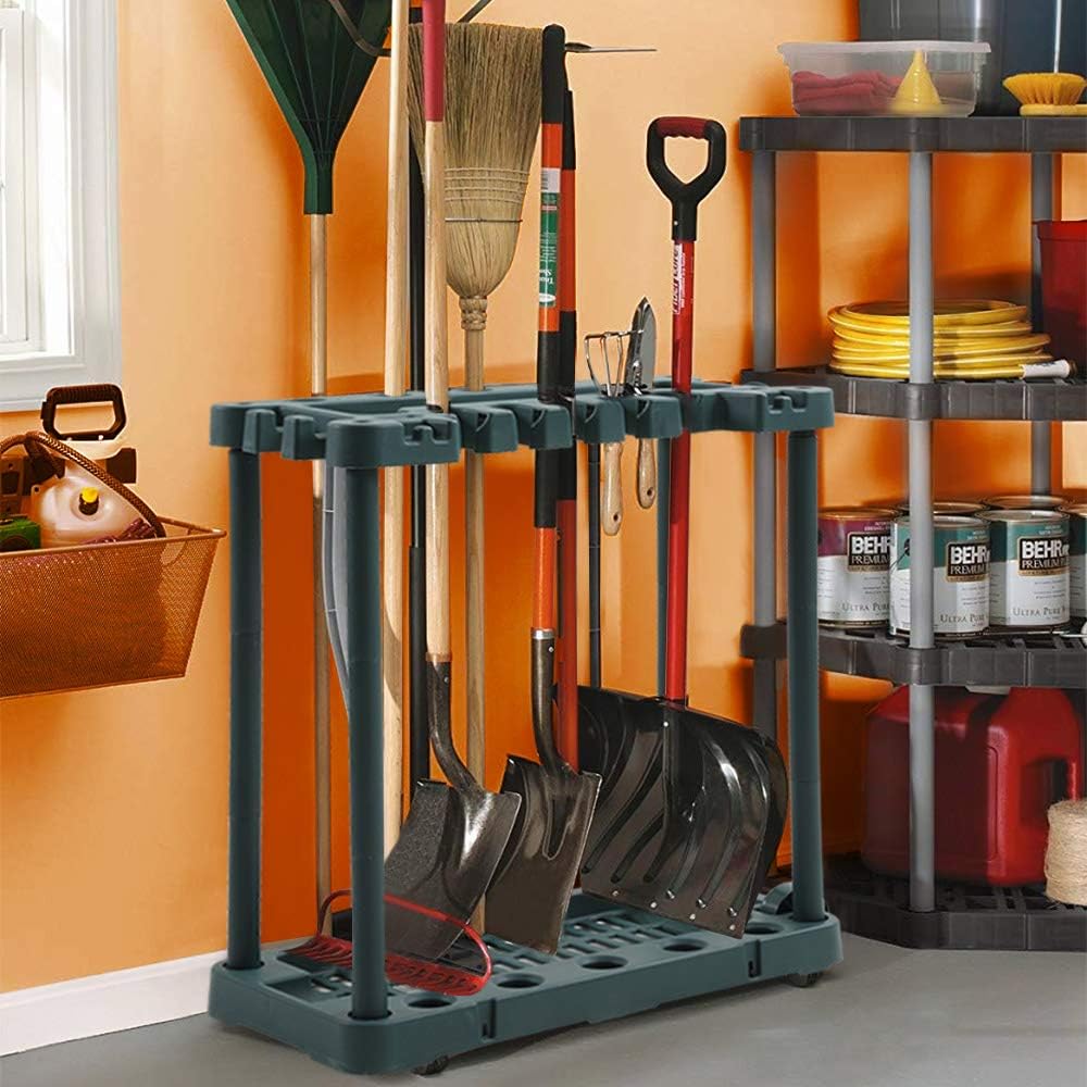 Garden Tool Organizer Garden Tool Rack Garage Organizer - Holds up to 40 Long-Handled Tools, Durable Plastic Construction, Easy Assembly, Indoor/Outdoor Use(74cm x 35cm x 84cm, Green)