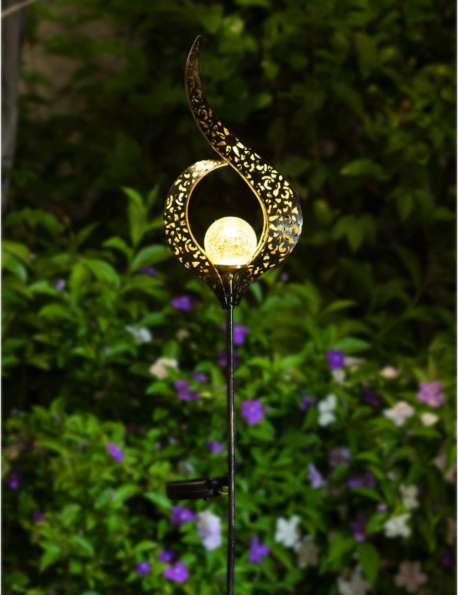 Outdoor Solar Lights Garden Stake Lights, Crackle Glass Globe,Waterproof LED Christmas Gift Fairy Lights for Pathway,Lawn,Patio or Courtyard (Bronze)