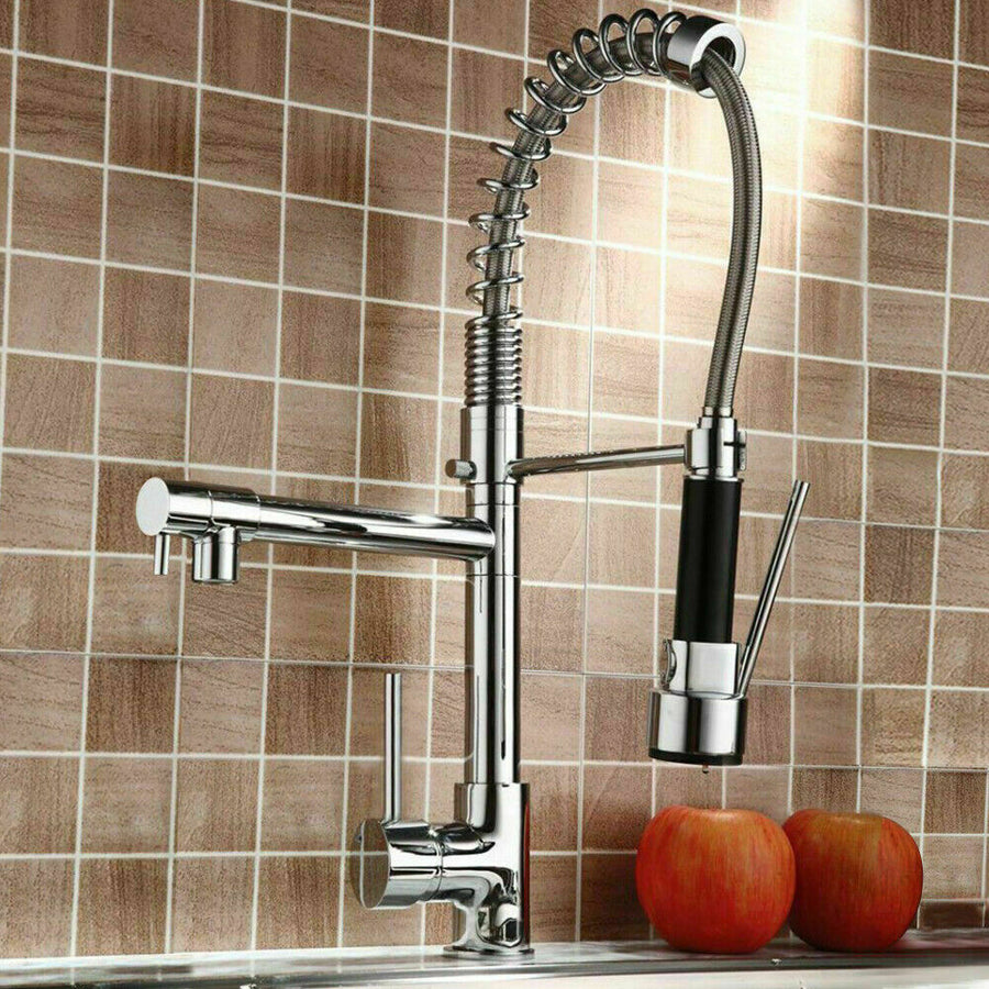 Chrome Kitchen Faucet 360°Swivel Single Handle Sink Pull Down Sprayer Mixer Tap