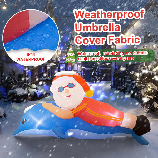 Christmas Inflatables Outdoor Decorations, 7FT Inflatable Santa Claus with Dynamic Projection Light Dolphin Riding Santa Blow Up Yard Decorations for Xmas Party Indoor Outdoor Home Garden Lawn