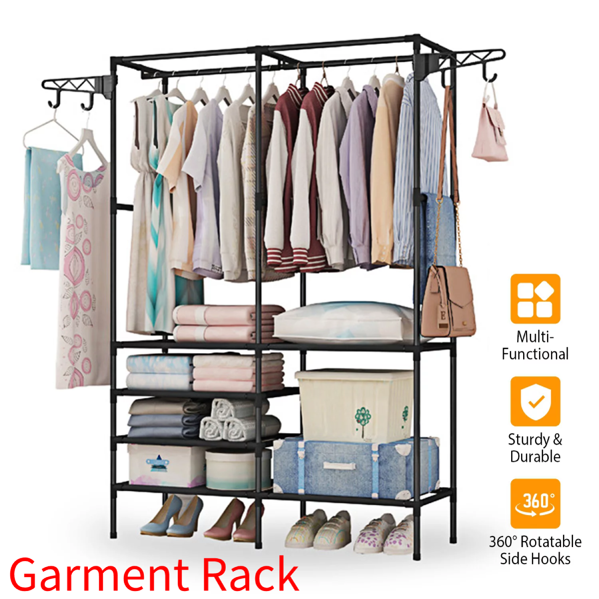 Heavy Duty Clothes Rack Wardrobe Hanger Garment Storage Stand Closet Organizer
