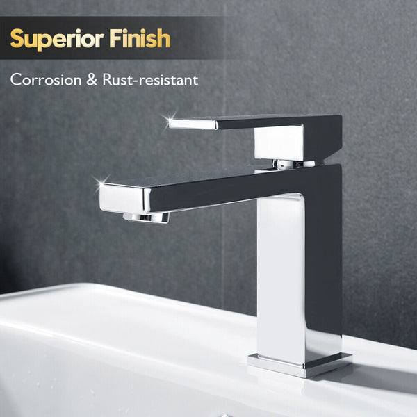 Bathroom Basin Mixer Tap Square Faucet Vanity sink Luxury Brass Chrome