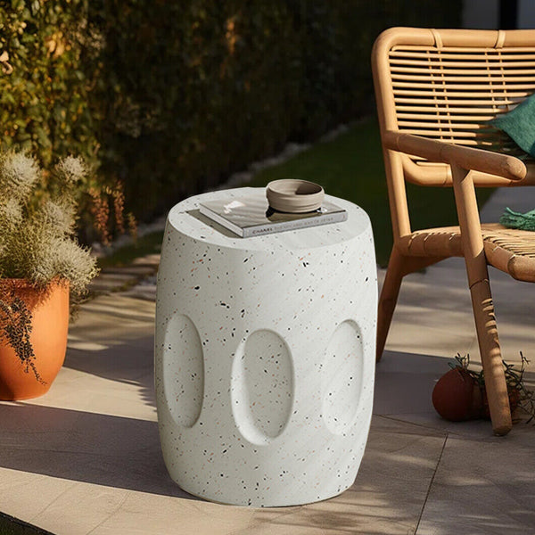 Barrel Off-white Concrete Side Table Coffee Table Garden Stool fr Outdoor Indoor